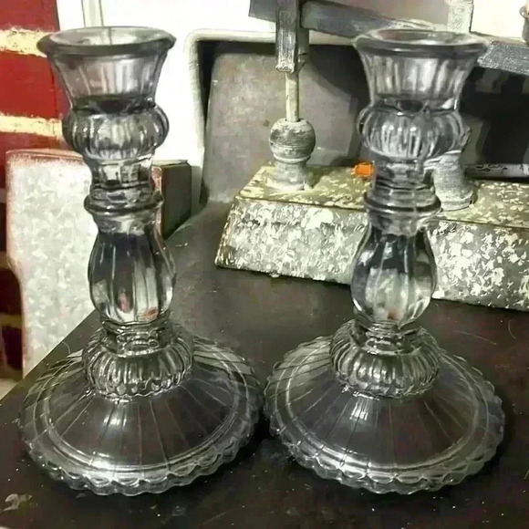 Light Gray Glass Candelabra Set - Picture 3 of 3